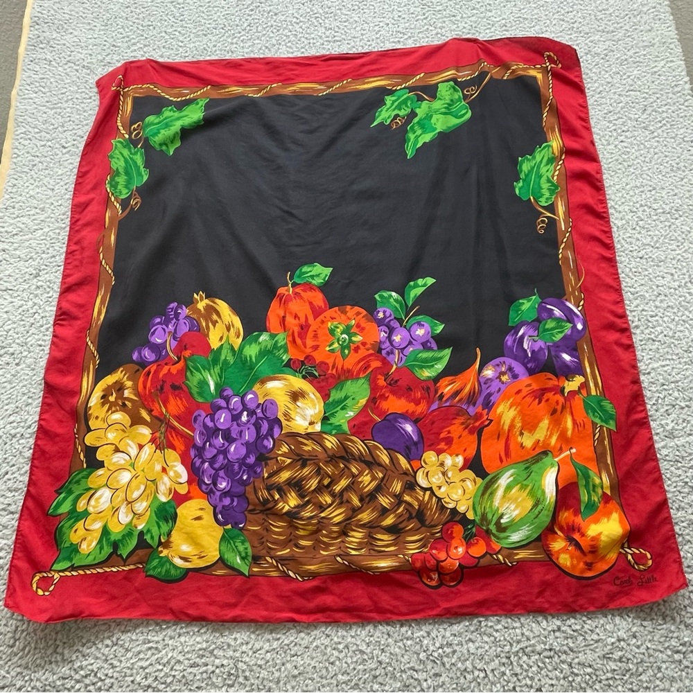 Carole Little Red and Black 100% Silk Scarf Floral Print boho peasant party